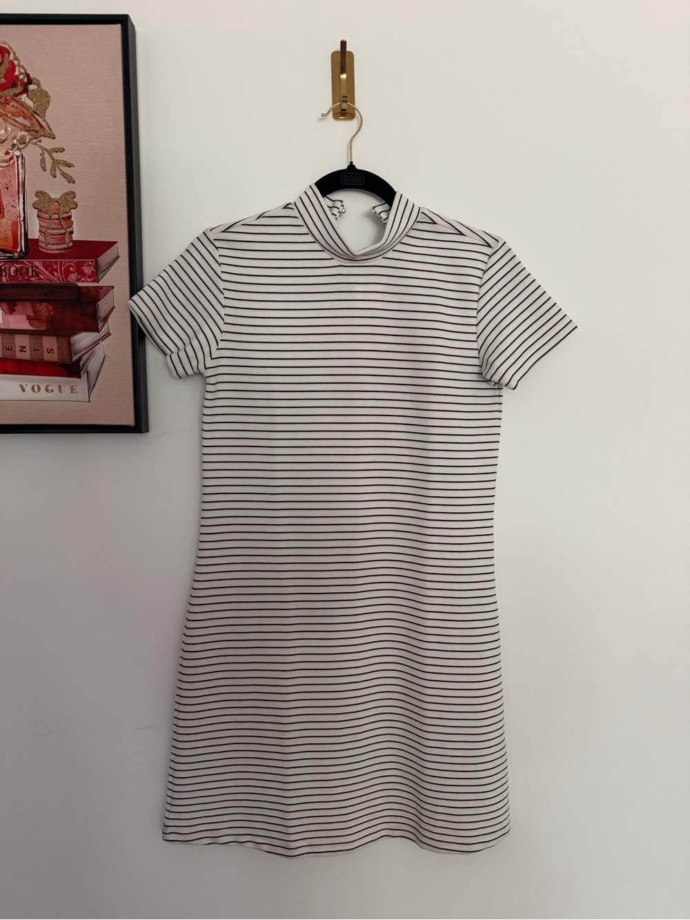 Striped Short-Sleeve Mini Dress in White and Black